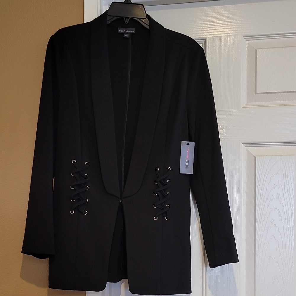BOLD elements Black Suit Jacket with Tailored Design and Textured Surface